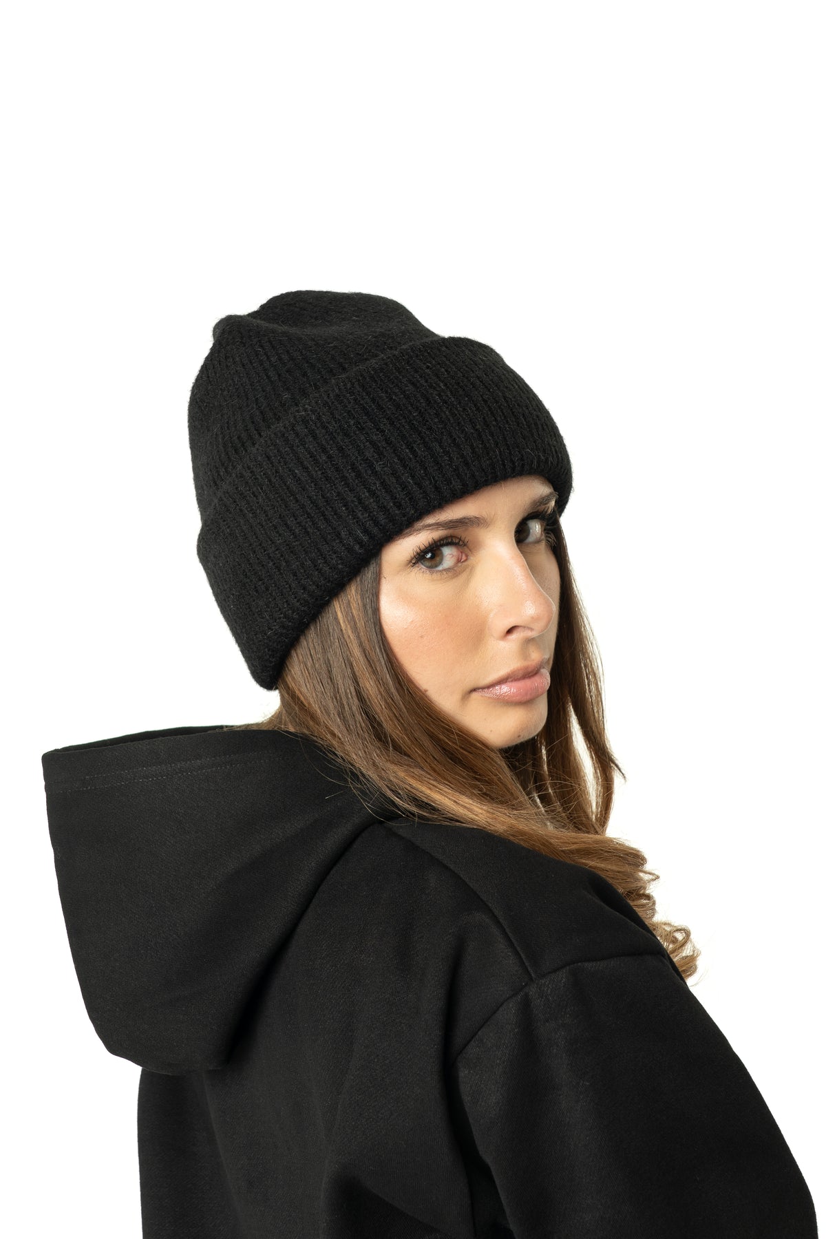 Black rib beanie